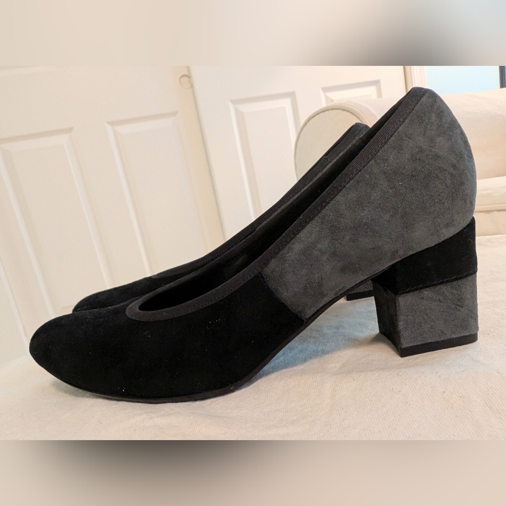 Vaneli Black and Gray Suede Heels
